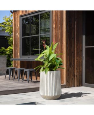 12.6-Inch Round Brown and White Striped MgO Planter