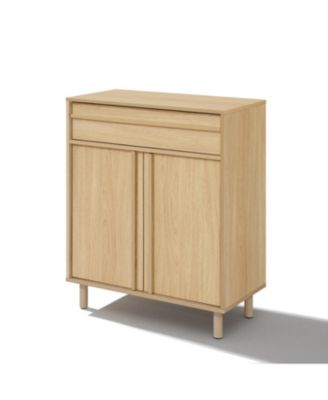 31.5” Hazel Oak Manufactured Wood Storage Cabinet with Drawer and Rubberwood Legs