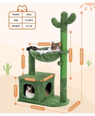 Cactus Cat Tree with Large Condo Sisal Rope, Indoor Cat Tower with Scratching Posts