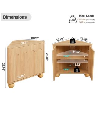 Mid-Century Modern Corner Cabinet Storage Adjustable Shelf Curved Edge Safe Multi-Space Use