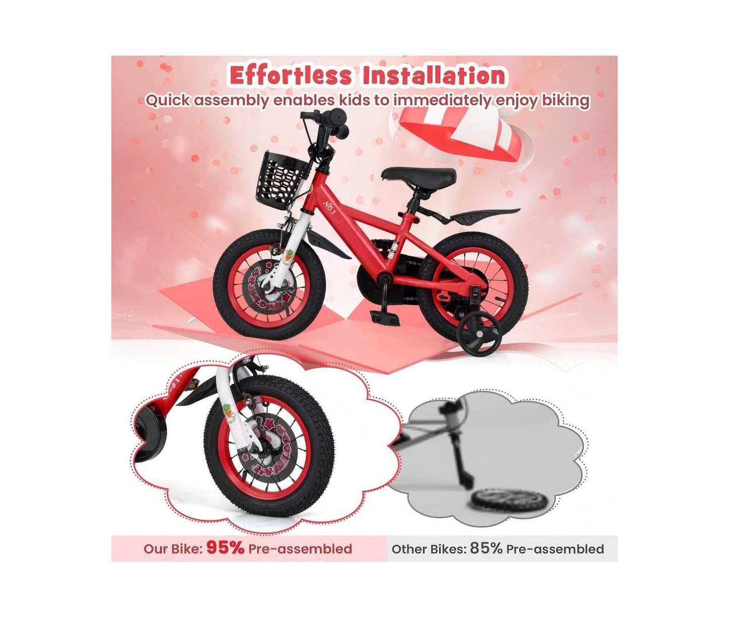 Детская игрушка HONGGE 12-Inch Steel Kids Bike with Adjustable Seat and Storage Basket, Ages 3-4, цвет: Красный — фото 10