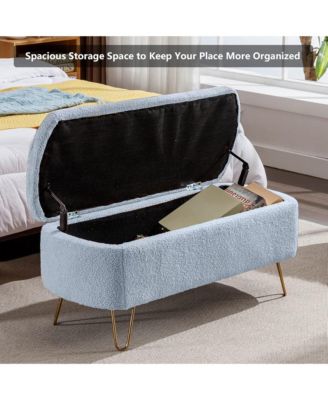 Modern Storage Ottoman Bench - Oval Faux Fur Entryway Bench, End of Bed Bench with Legs for Living Room, Bedroom