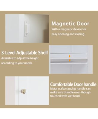 67" Tall Bathroom Storage Cabinet, Slim Corner Floor Cabinet with 2 Doors, 1 Drawer and Adjustable Shelves for Small Space