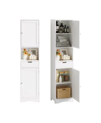 67" Tall Bathroom Storage Cabinet, Slim Corner Floor Cabinet with 2 Doors, 1 Drawer and Adjustable Shelves for Small Space