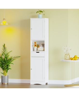 67" Tall Bathroom Storage Cabinet, Slim Corner Floor Cabinet with 2 Doors, 1 Drawer and Adjustable Shelves for Small Space