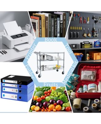 Heavy Duty Rolling Utility Cart, 3 Tier Metal Kitchen Carts On Wheels with Handle Bar & Wire Shelf for Restaurant, Plant Display