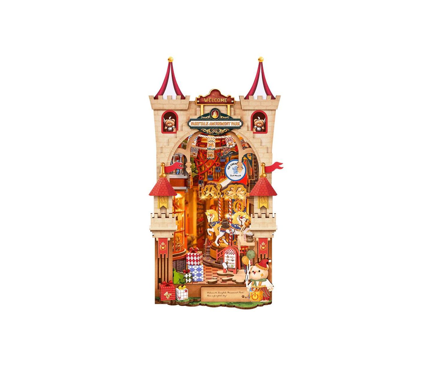 Детские конструкторы Flash Popup Fairytale Amusement Park 257-Piece 3D Wood LED-Lit Book Nook Puzzle, Ages 14+ — фото 1