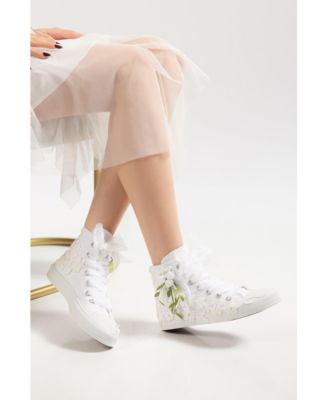 Women's Sylvara Floral Lace Ribbon Bridal High Top Sneaker