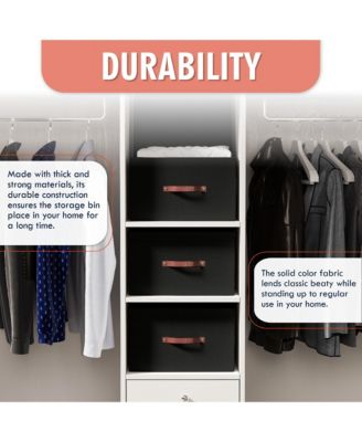 3 Pack Foldable Linen Storage Bin with Faux Leather Handles and Lid