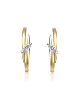 Sterling Silver 14K Gold Plated with Clear Cubic Zirconia Double Curve C-Hoop Earrings