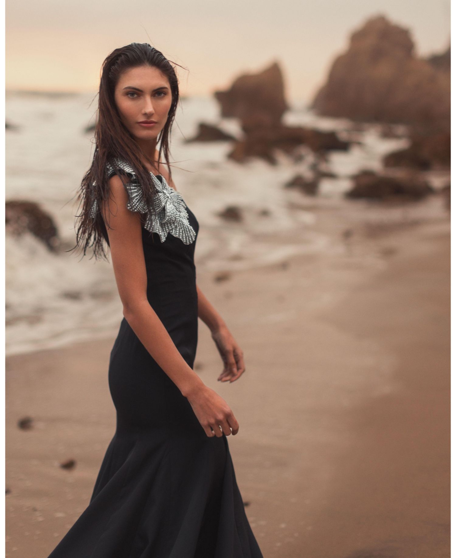 Petite Crepe One Shoulder Gown With Flower Detail