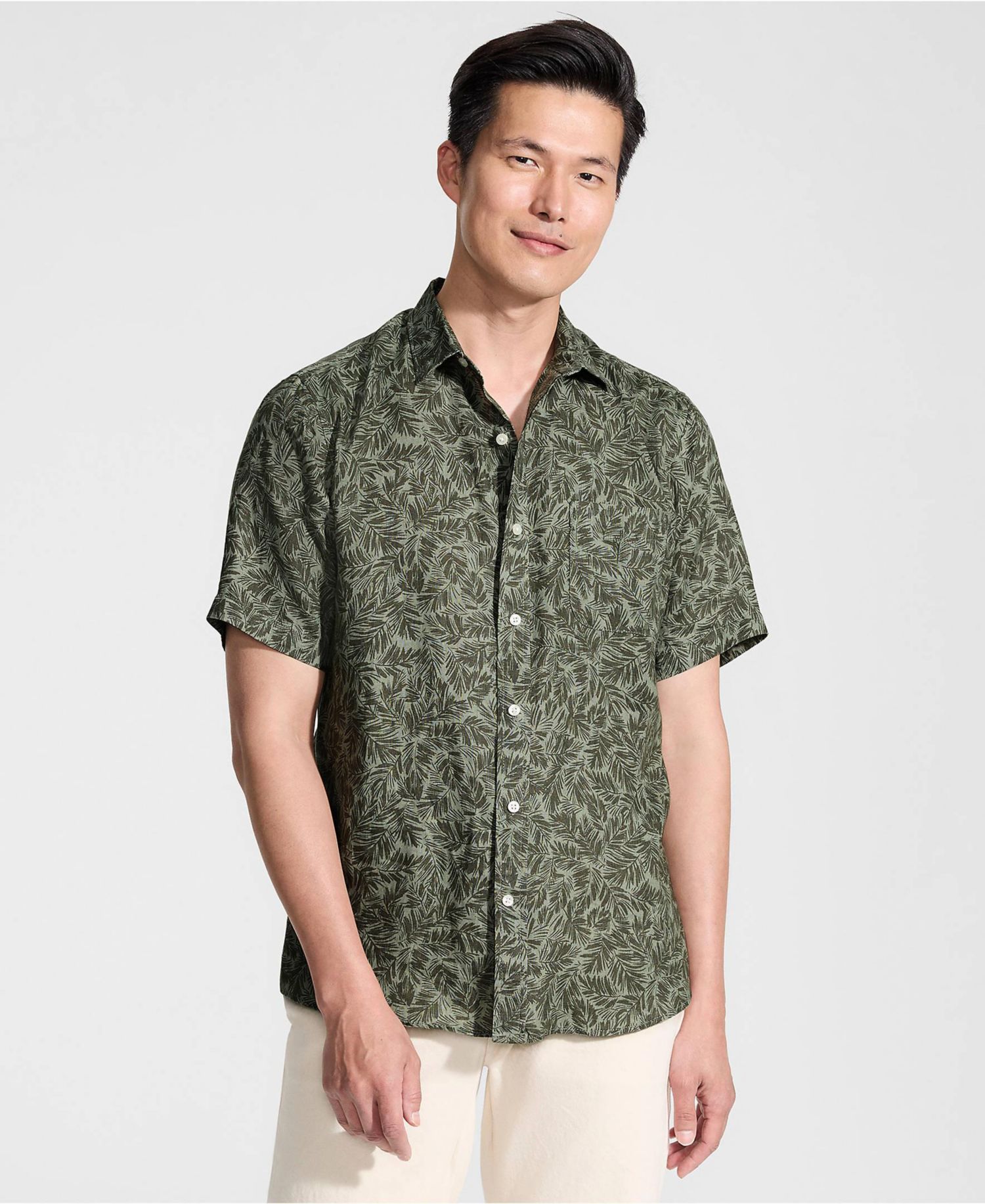 Men's Traditional Fit Short Sleeve Linen Shirt