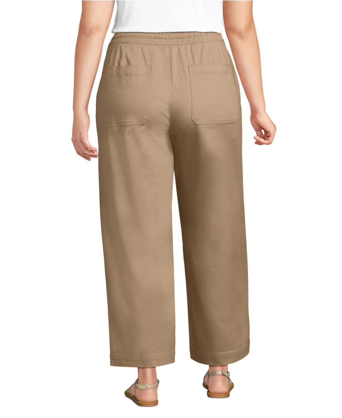 Lands' End Women's Herringbone Chino High Rise Relaxed Straight Drawstring Ankle Pants
