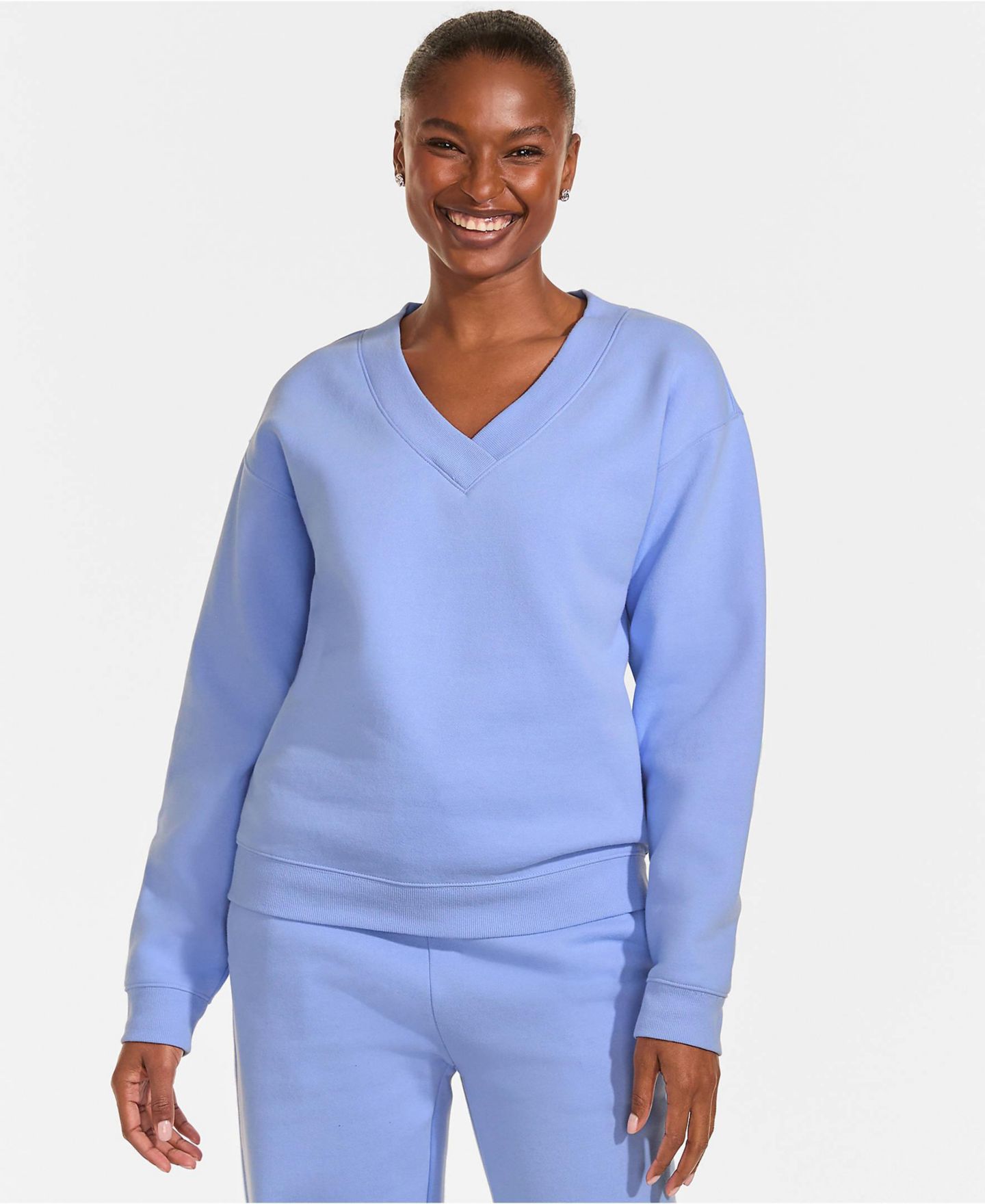 Женские толстовки Lands' End Long Sleeve Serious Sweats V-neck, цвет: Прозрачный синий небесно-голубой — фото 1