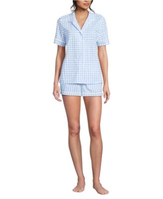 Women's Cotton Poplin 2 Piece Pajama Set - Short Sleeve Top and Shorts