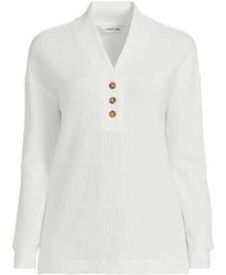 Plus Size Long Sleeve Waffle Shawl Collar Henley
