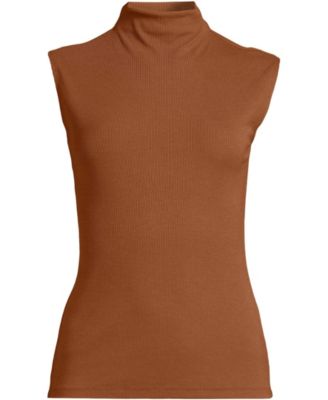 Women's Cap Sleeve Drapey Rib Fitted Funnel Neck Tank