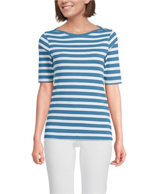 Women's Supima Cotton Elbow Sleeve Boatneck Button Shoulder Tee