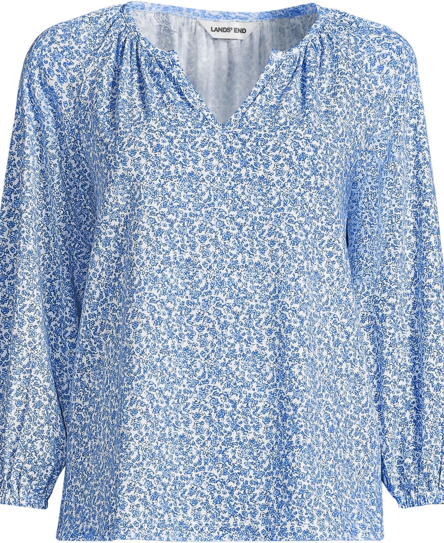 Women's Lightweight Jersey 3/4 Sleeve Notch Neck Gather Blouse