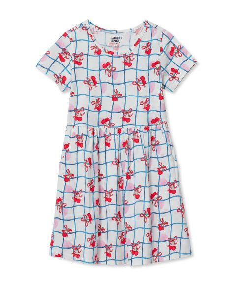 Платье Lands' End Short Sleeve Gathered Waist Jersey Dress для девочек, цвет: Розовый