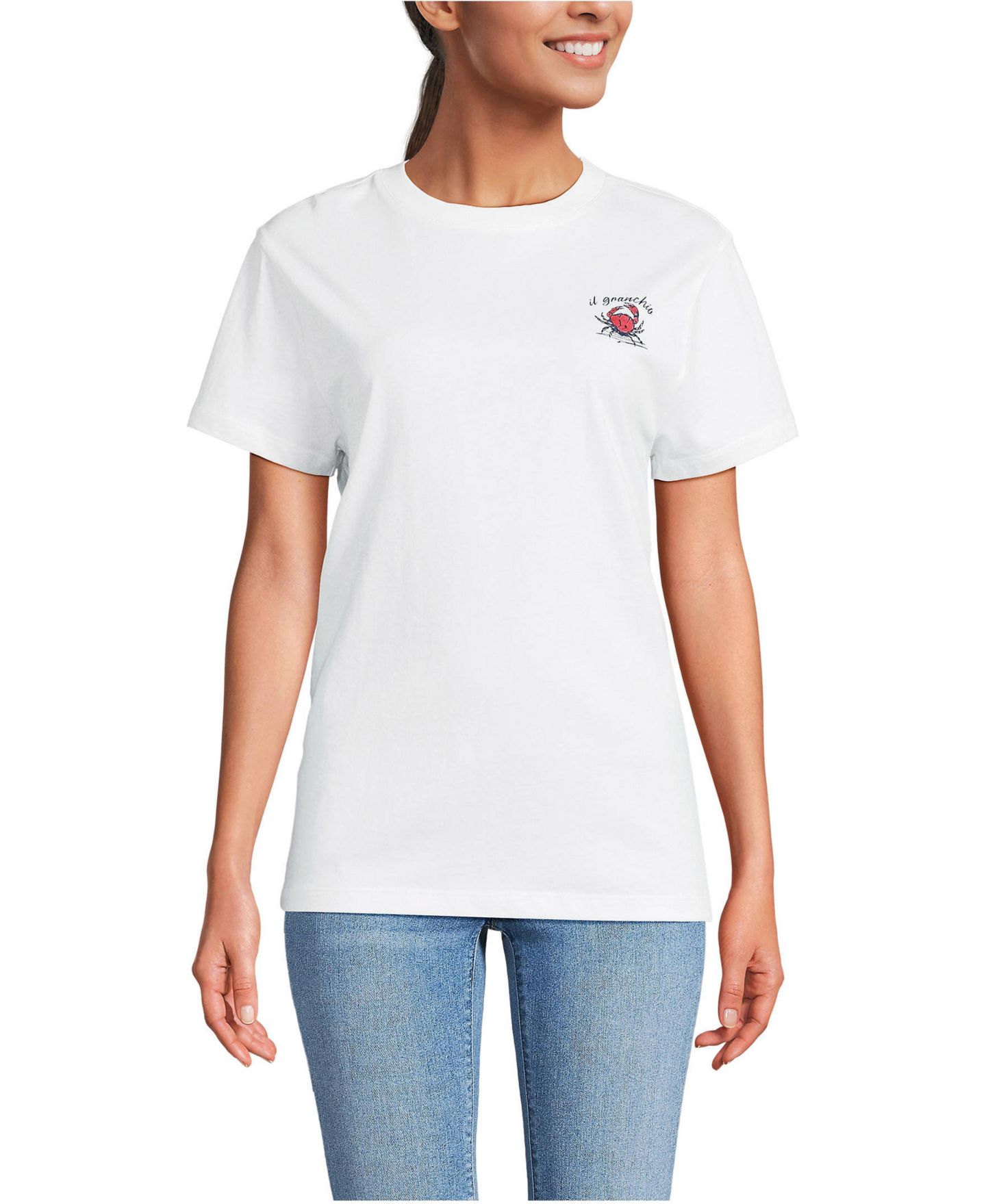 Женская футболка Lands' End Short Sleeve Crew Neck Graphic, цвет: Crab / Белый — фото 1