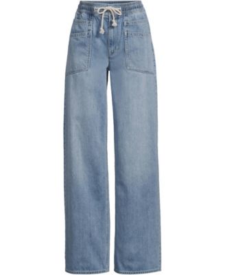 Women's Lightweight Denim High Rise Relaxed Straight Pull On Pocket Jeans