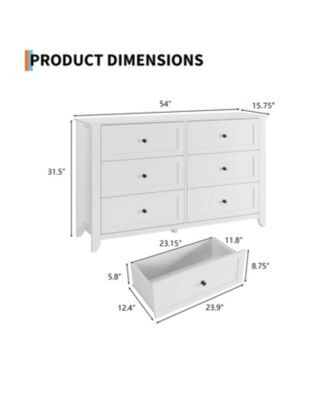 Modern 6 Drawer Dresser for Bedroom, 54" Wide Wooden Dressers with Large Storage
