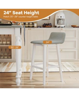 29'' Upholstered Barstools w/ Low Back Footrest and Wood Legs for Kitchen Island