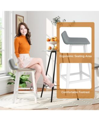 24'' Upholstered Barstools w/ Low Back Footrest and Wood Legs for Kitchen Island