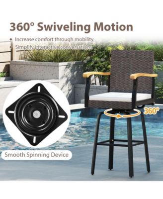 2 PCS Outdoor Rattan 360 degree Swivel Bar Stool w/ Removable Cushion Footrests