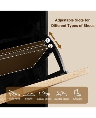 Rattan Storage Cabinet with 3 Flip Drawers, Freestanding Entry Way Shoe Storage Cabinet, Narrow Entrance Shoe Cabinets