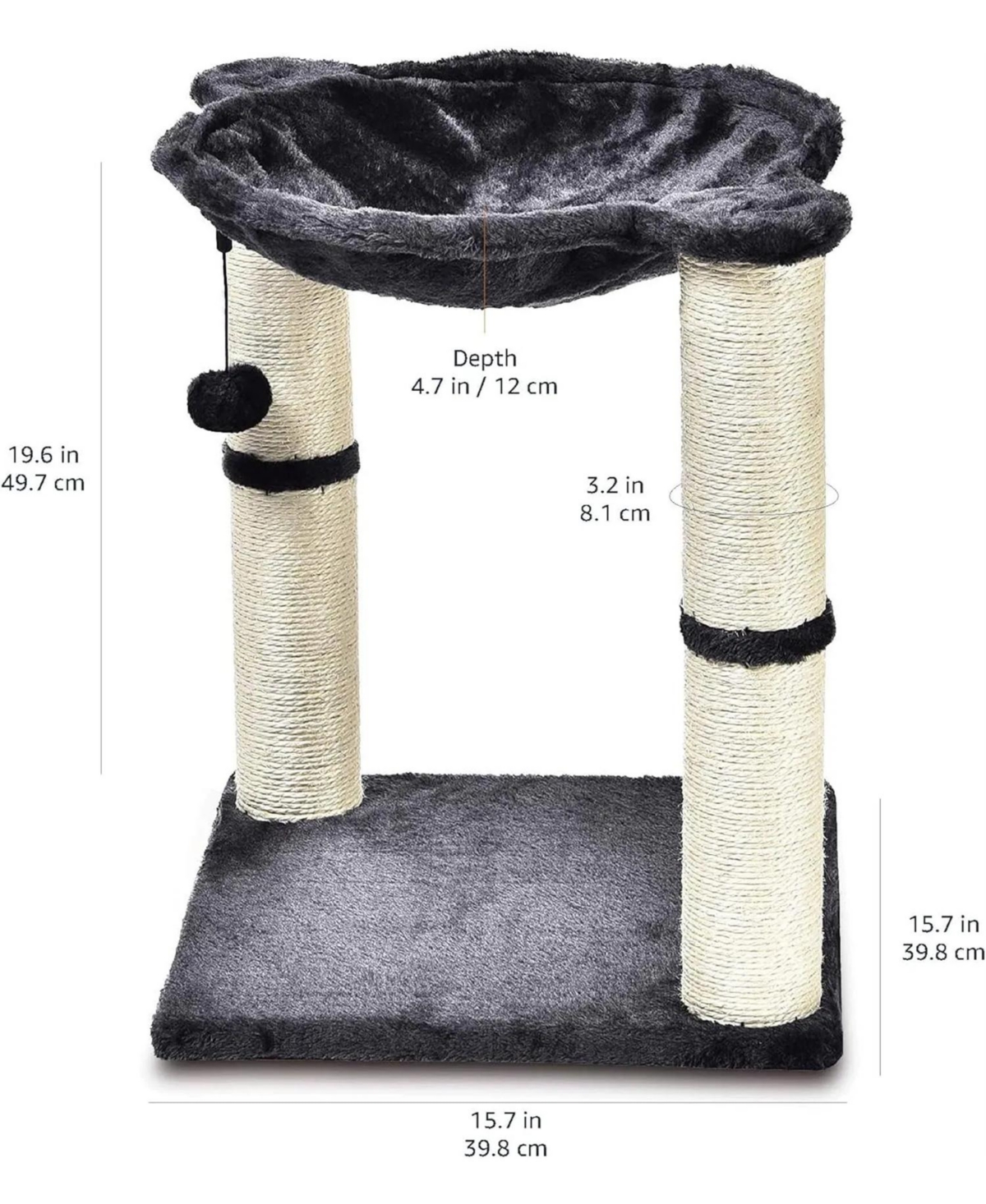 Zeus and Ruta Gray Cat Condo Tower Hammock Scratching Post Interactive Ball Toy Indoor