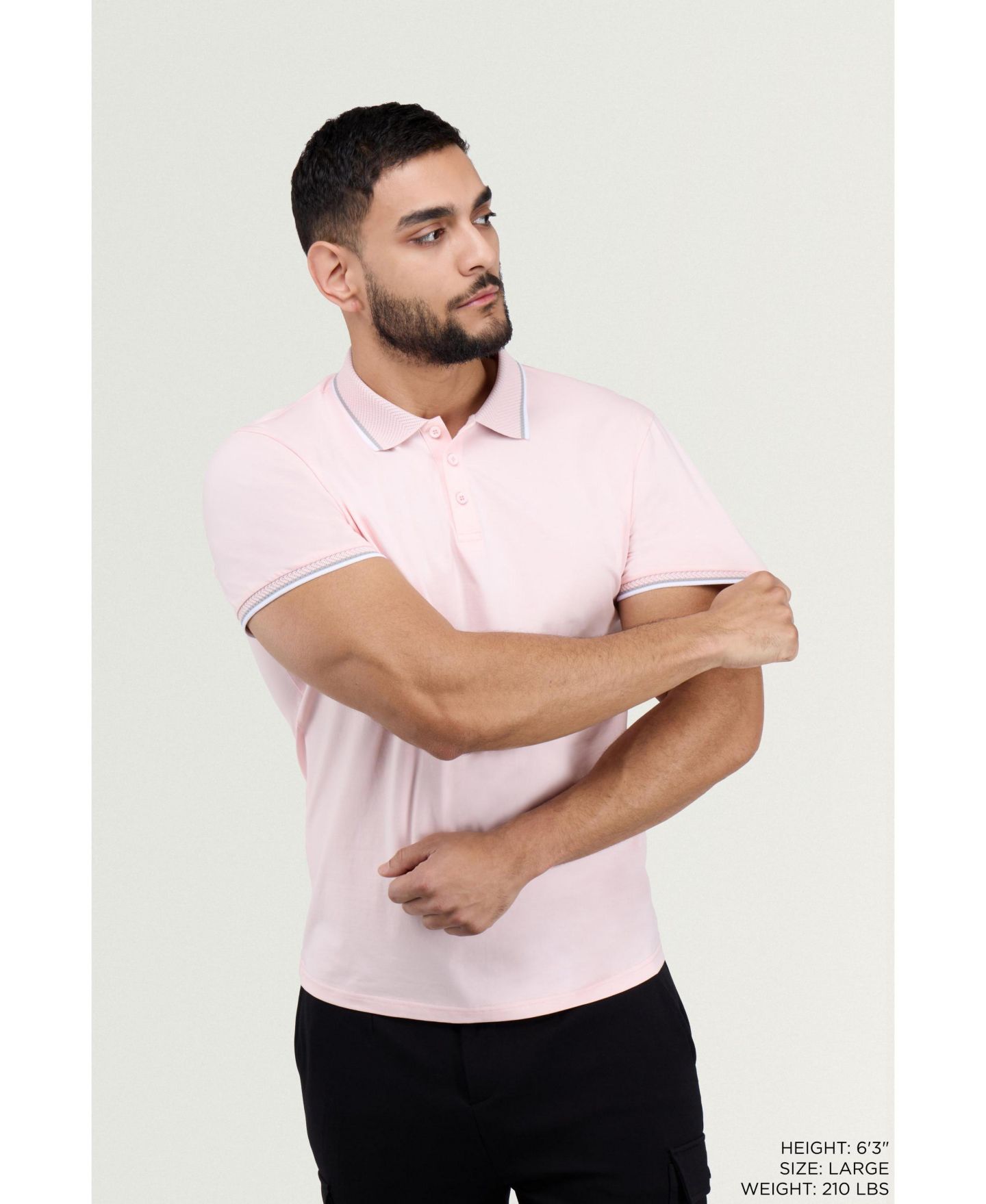 Мужское поло XRAY Short Sleeve Texture Rib Polo, цвет: Розовый / Меланжевый серый — фото 6