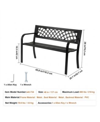 Metal Outdoor Patio Bench with Armrests and Backrest