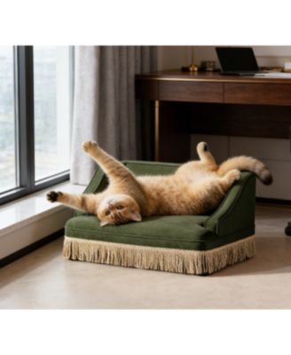 Zeus and Ruta Princess Style Pet Bed Sofa Medium Size With Fringe Skirt Performance Velvet