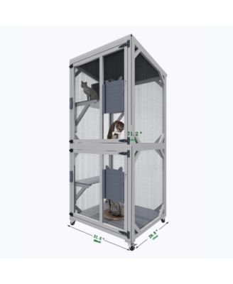 Zeus and Ruta Large Outdoor Cat Enclosure Catio With Wheels Multi Level Wooden Cat House With Platforms Lockable Doors