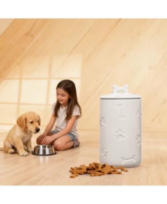 Ceramic Pet Treat Jar Airtight Large Food Storage Farmhouse Style with Lid