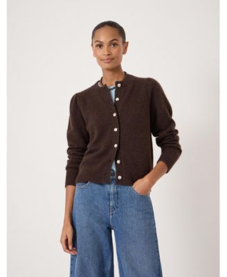 Women's Wool Blend Gathered Shoulder Cardigan