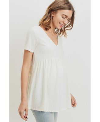 Maternity Swiss Dot V-Neck Empire Waist Short Sleeve Top