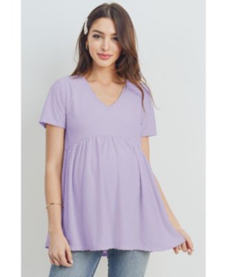 Maternity Swiss Dot V-Neck Empire Waist Short Sleeve Top