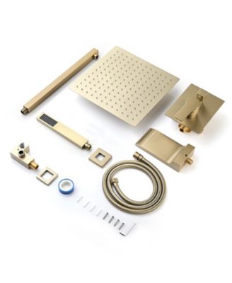 Brushed Luxury Shower System, Rain Shower Head and Handheld Combo, Wall Mounted with Valve