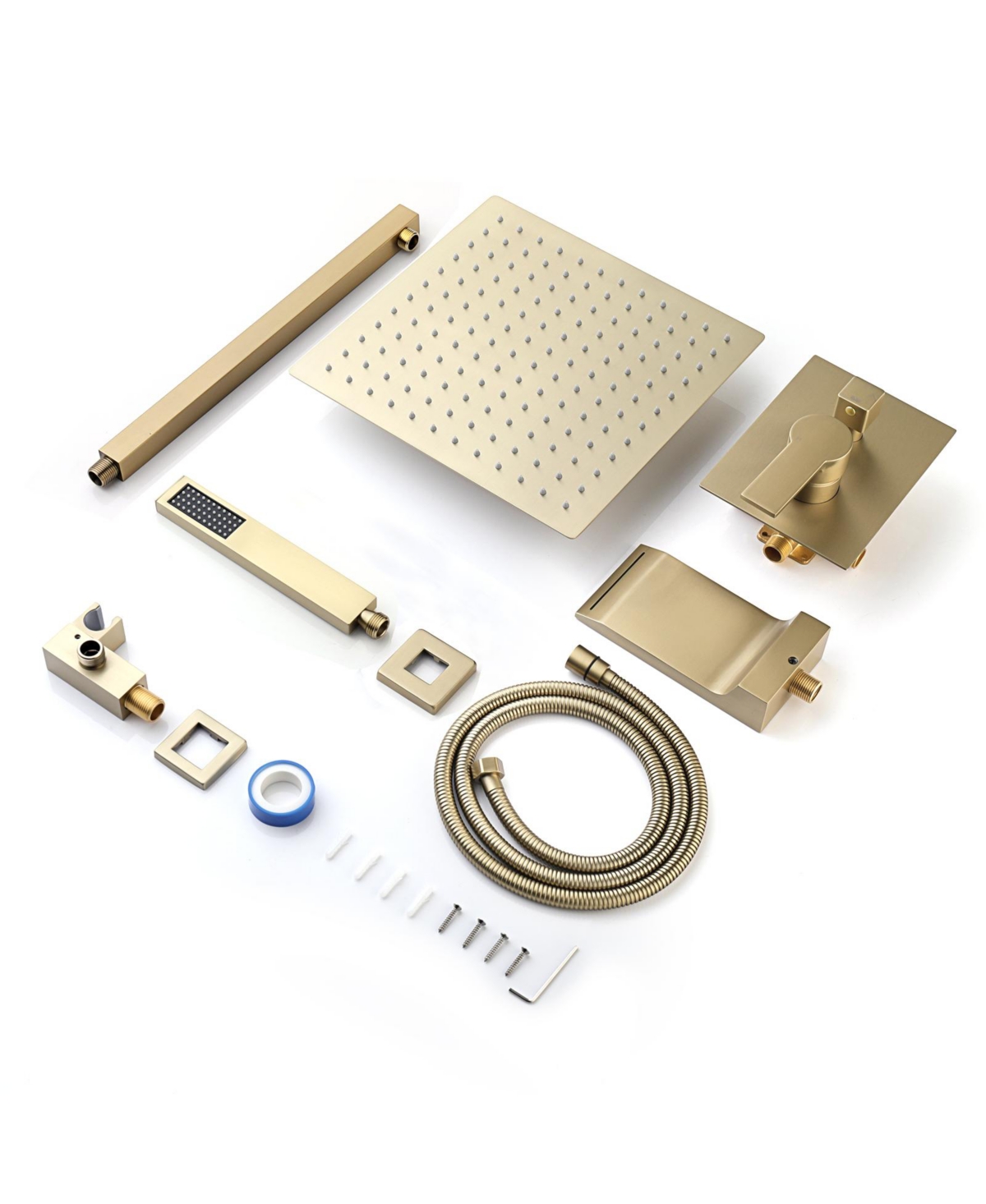 Busdays Brushed Luxury Shower System, Rain Shower Head and Handheld Combo, Wall Mounted with Valve