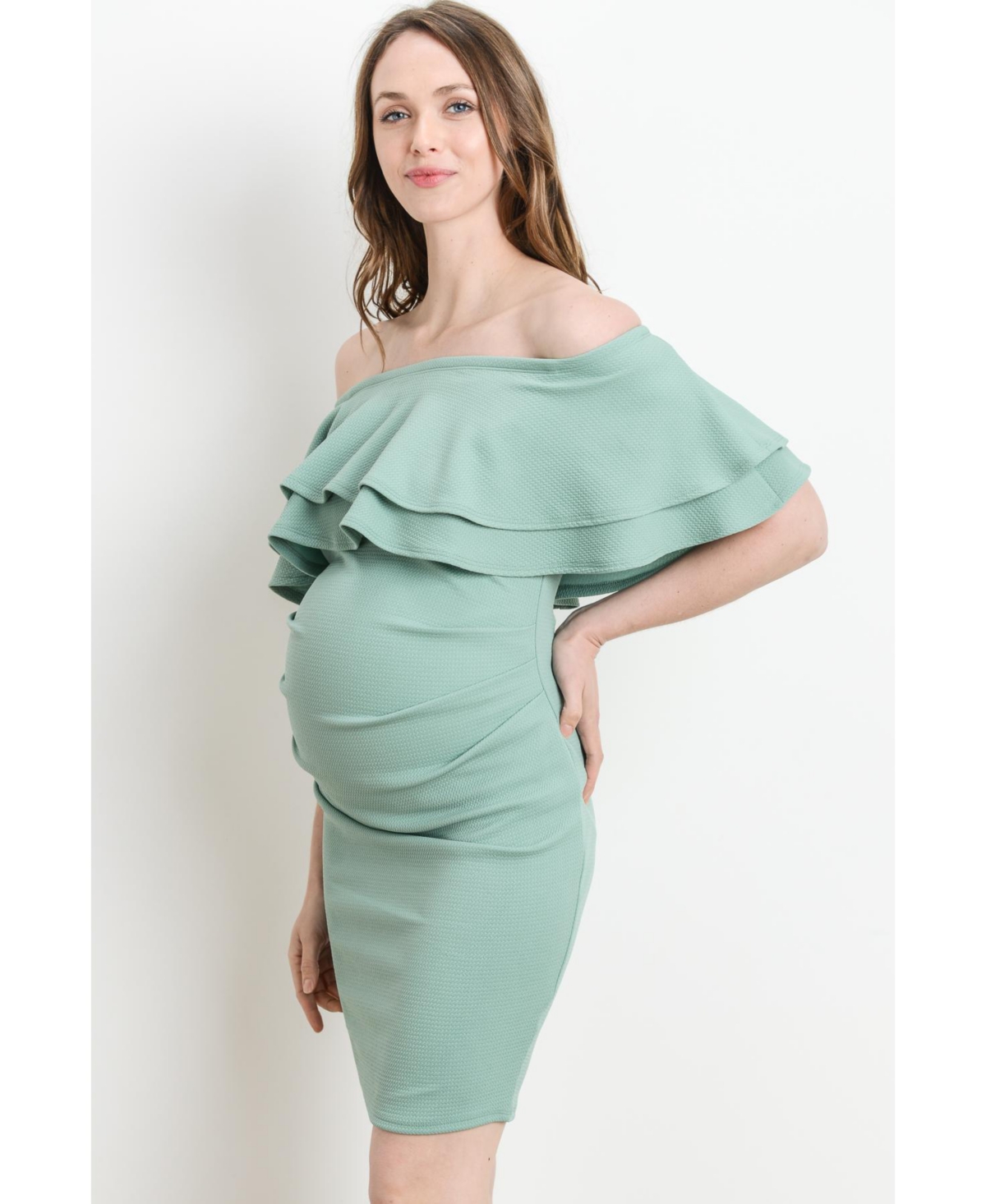Hello Miz Maternity Off-the-Shoulder Bodycon Ruched Mini Dress