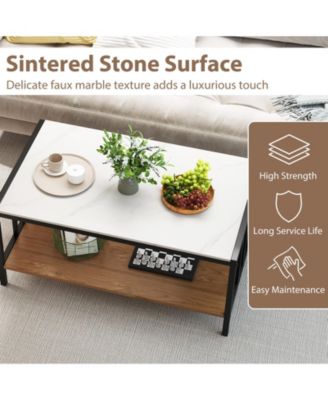 White Coffee Table 2 Tier Sintered Stone Tabletop