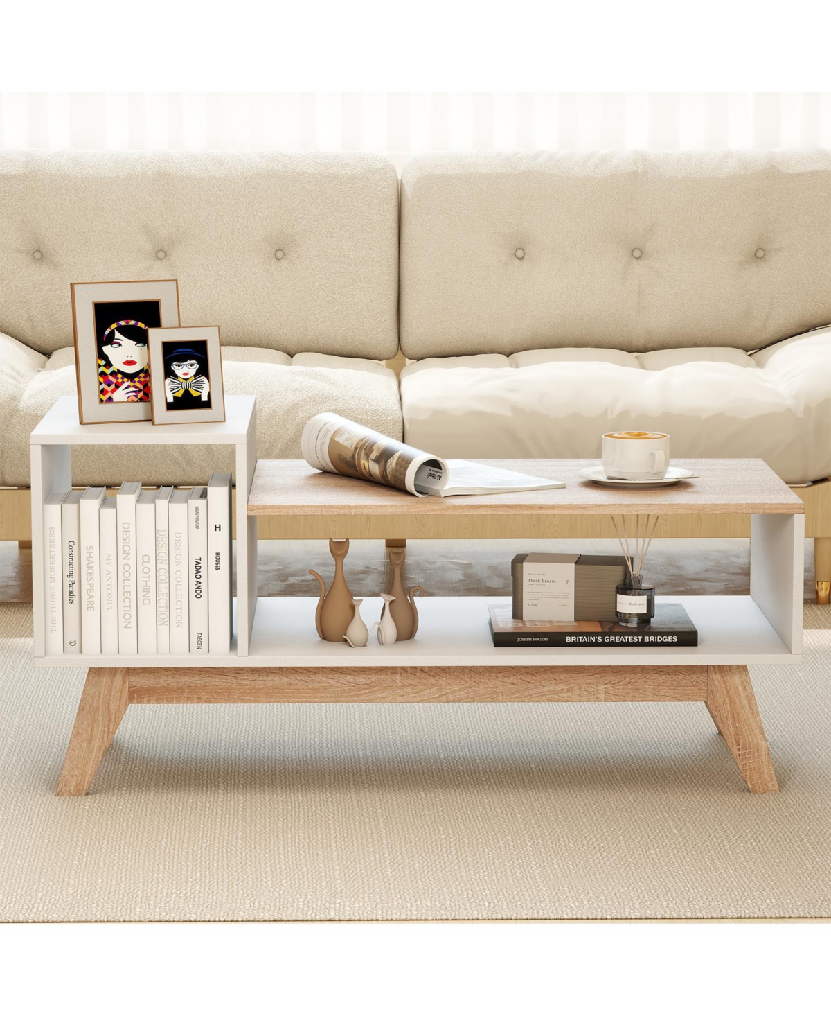 Slickblue Modern Coffee Table with Stepped Top Storage White