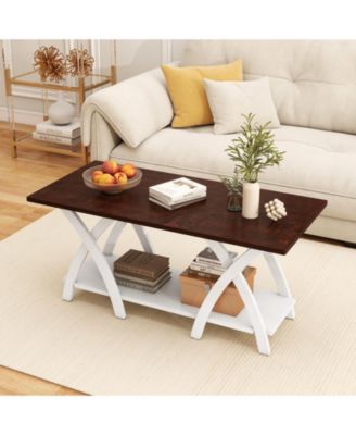 Walnut Farmhouse Coffee Table 2 Tier Storage Shelf