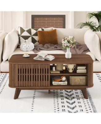 Rectangular Coffee Table Storage Adjustable Shelves Walnut