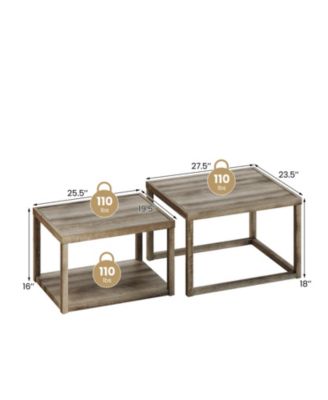 Set of 2 Stackable Rectangular Coffee Tables Nesting Grey