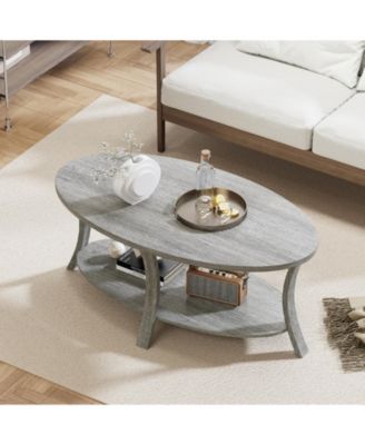 Oval Coffee Table 2 Tier Storage Shelf