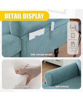 Extra Large Chenille Chaise Lounge, Modern Reclining Single Sofa with Wooden Legs and Side Pockets for Living Room, Bedroom